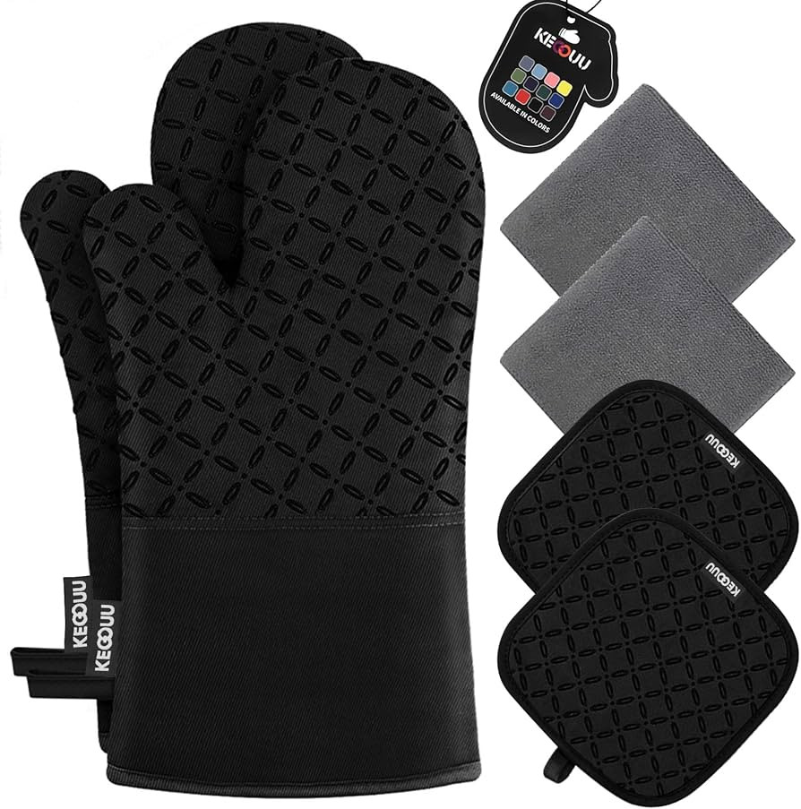 KEGOUU Oven Mitts and Pot Holders 6pcs Set, Kitchen Oven Glove High Heat Resistant 500 Degree Ext... | Amazon (US)