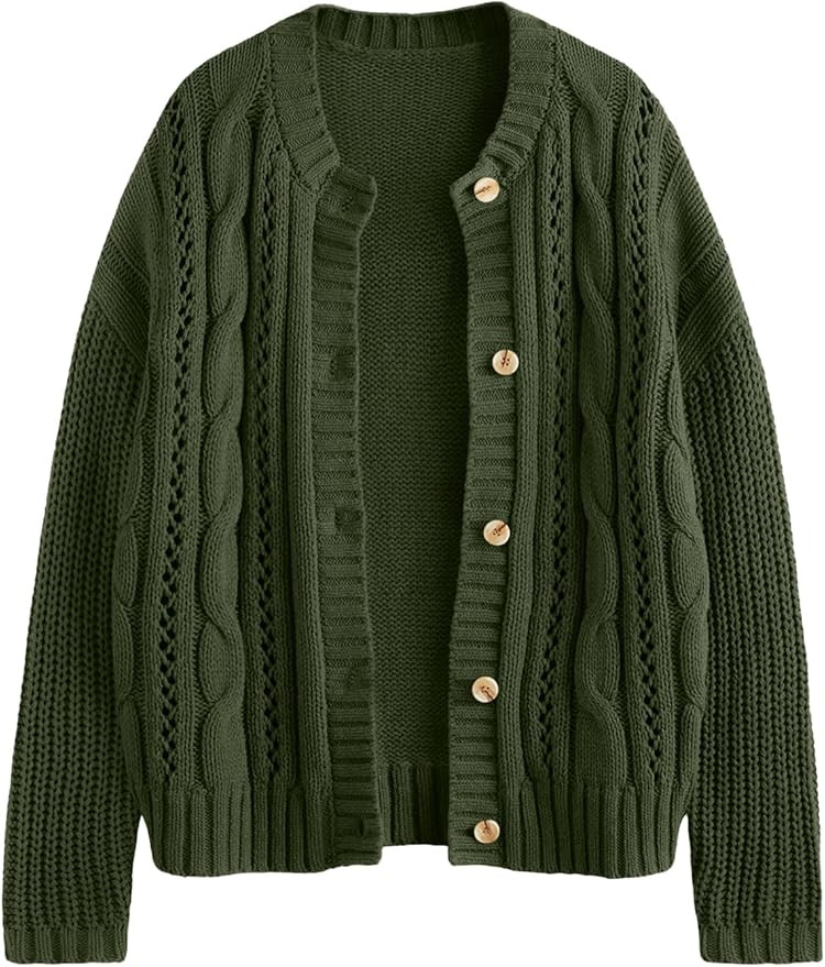 LILLUSORY Women's Cardigan Sweaters Cable Knit Crochet Cotton Fall Jackets Button Up Chunky Trend... | Amazon (US)