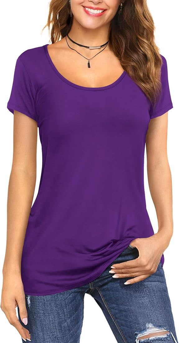 Amoretu Women's Scoop Neck Short/Long Sleeve Tees Cotton T Shirts Blouses Tops | Amazon (US)