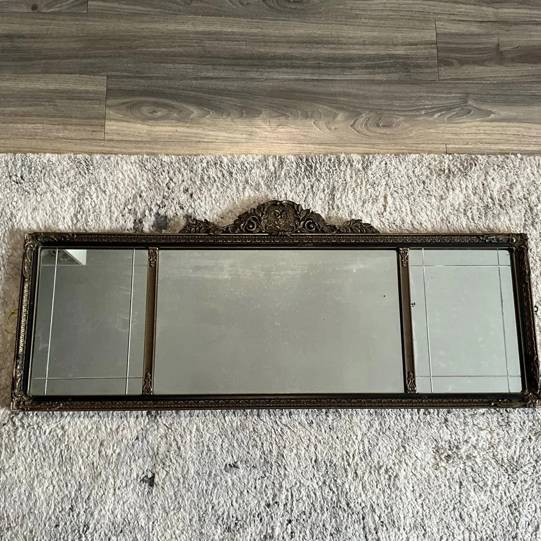 Antique Cornice Top Mantel Mirror: Art Deco Gold Leaf, 1900s | Etsy (US)