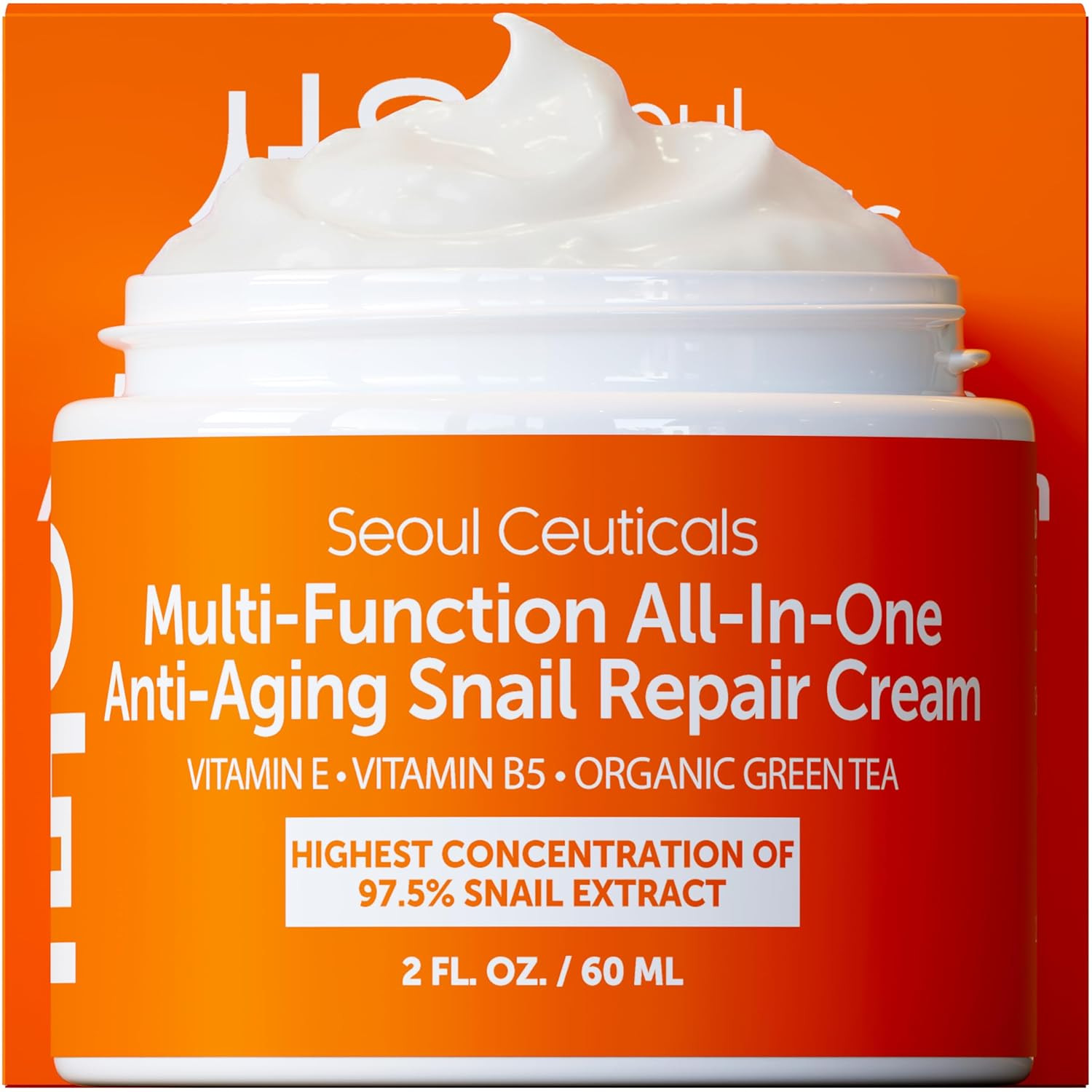 SeoulCeuticals Korean Skin Care 97.5% Snail Mucin Moisturizer Cream - K Beauty Skincare Day & Night Snail Repair Cream Filtrate Cruelty Free 2oz | Amazon (US)
