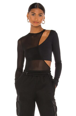 OW Collection Kari Bodysuit in Black Caviar from Revolve.com | Revolve Clothing (Global)
