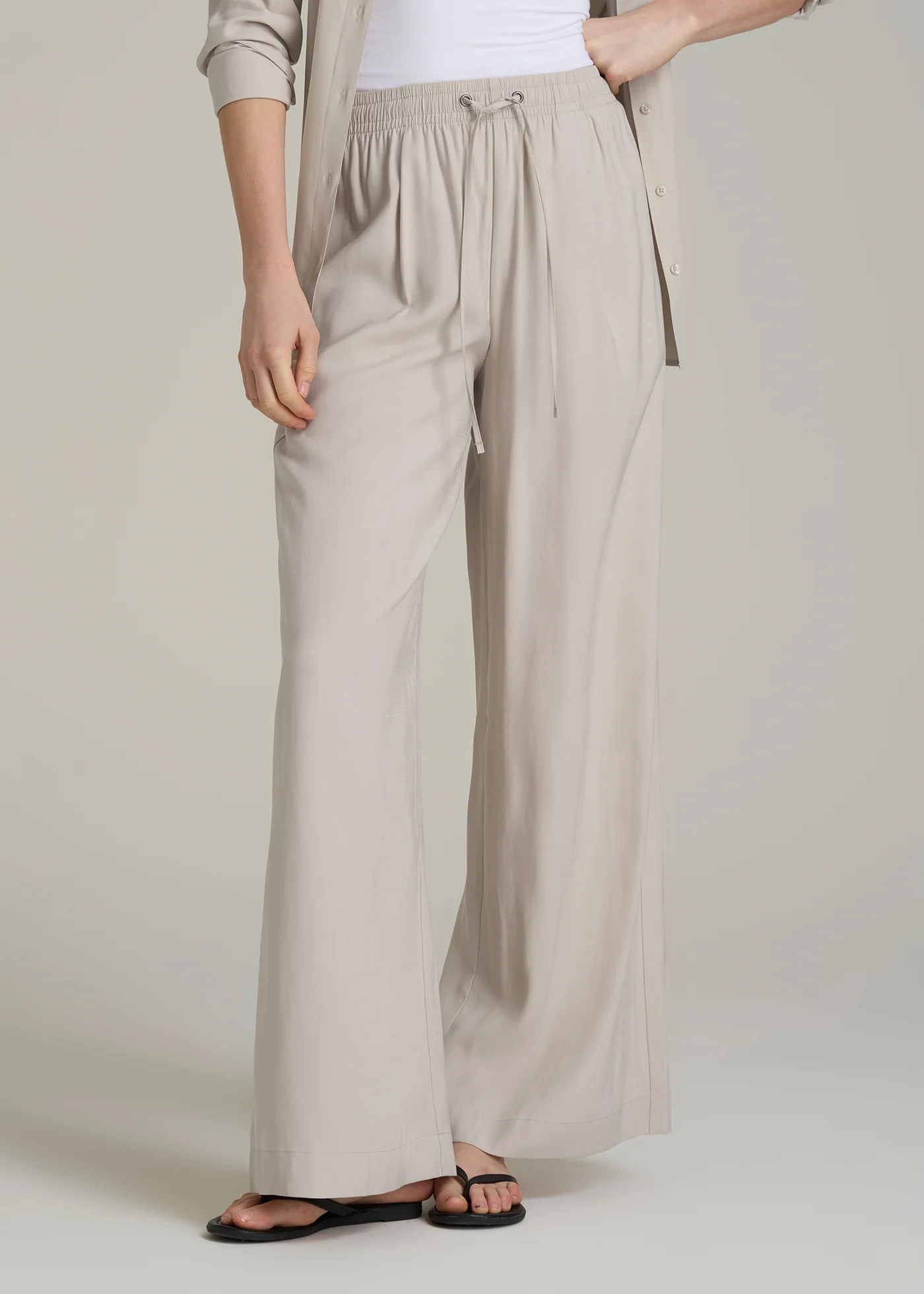 Relaxed Pull-On Pants for Tall Women in Stone | American Tall