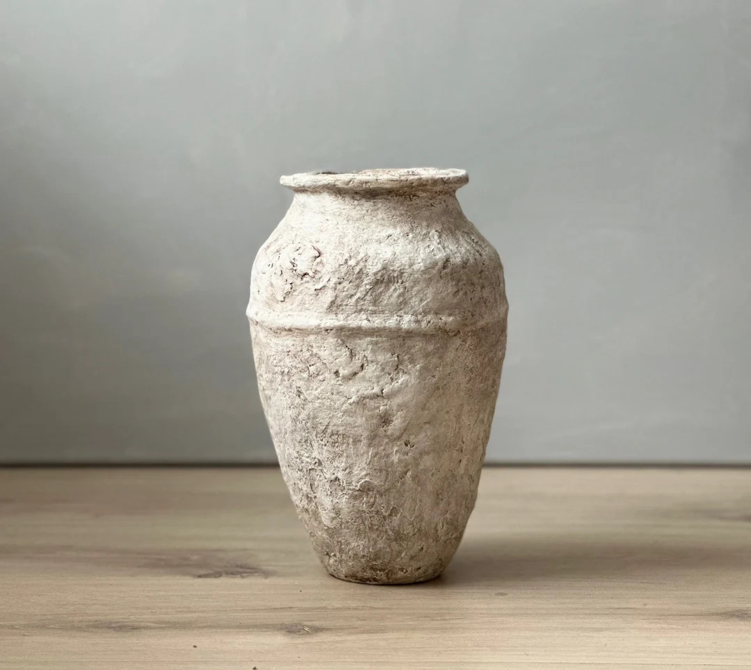 Paper Mache Vase, Medium Handmade Vessel, Aged White Urn Style, Unique Gift, Organic, Statement P... | Etsy (US)