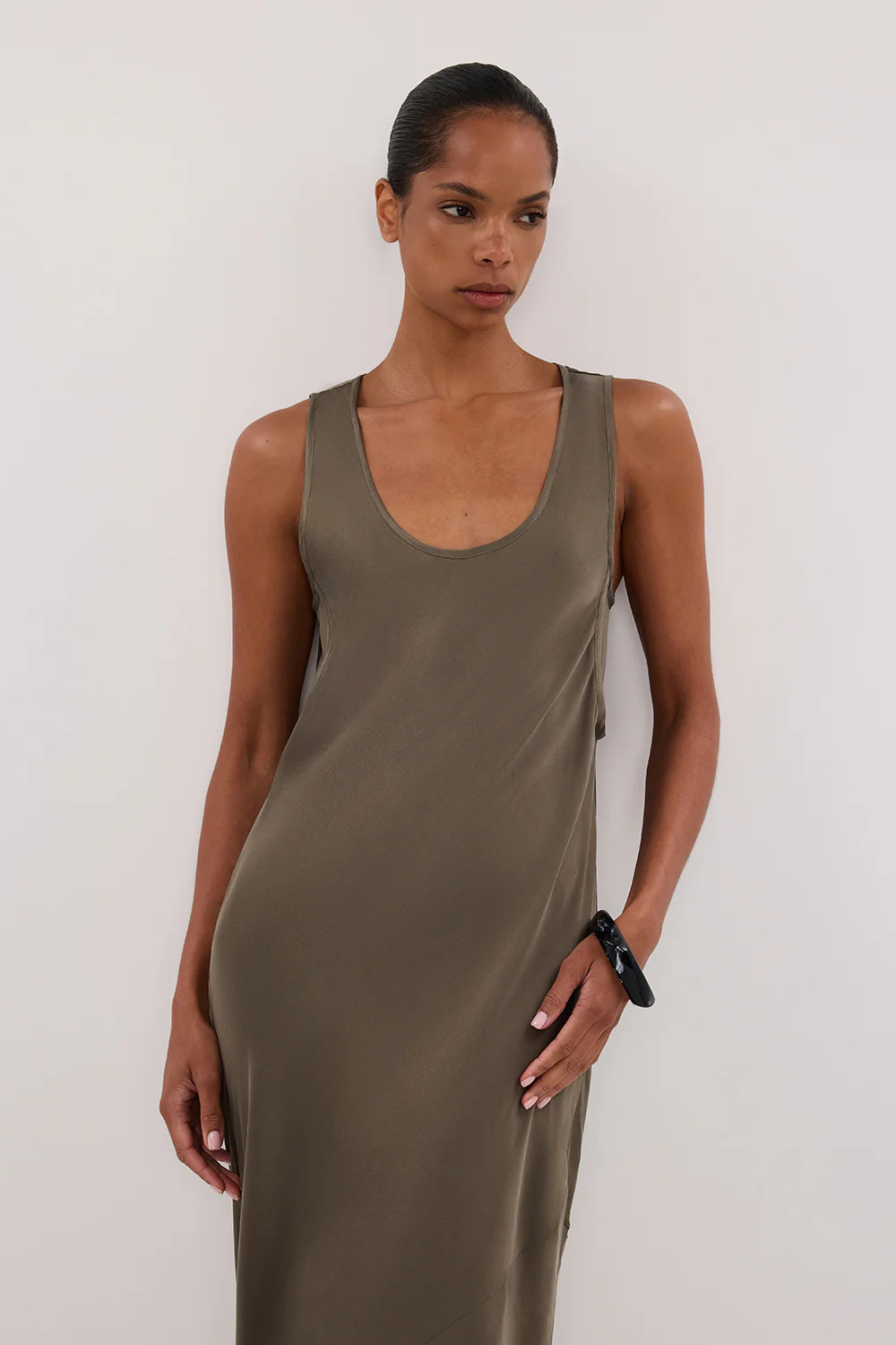 DARCY OLIVE SILK MAXI DRESS | DISSH