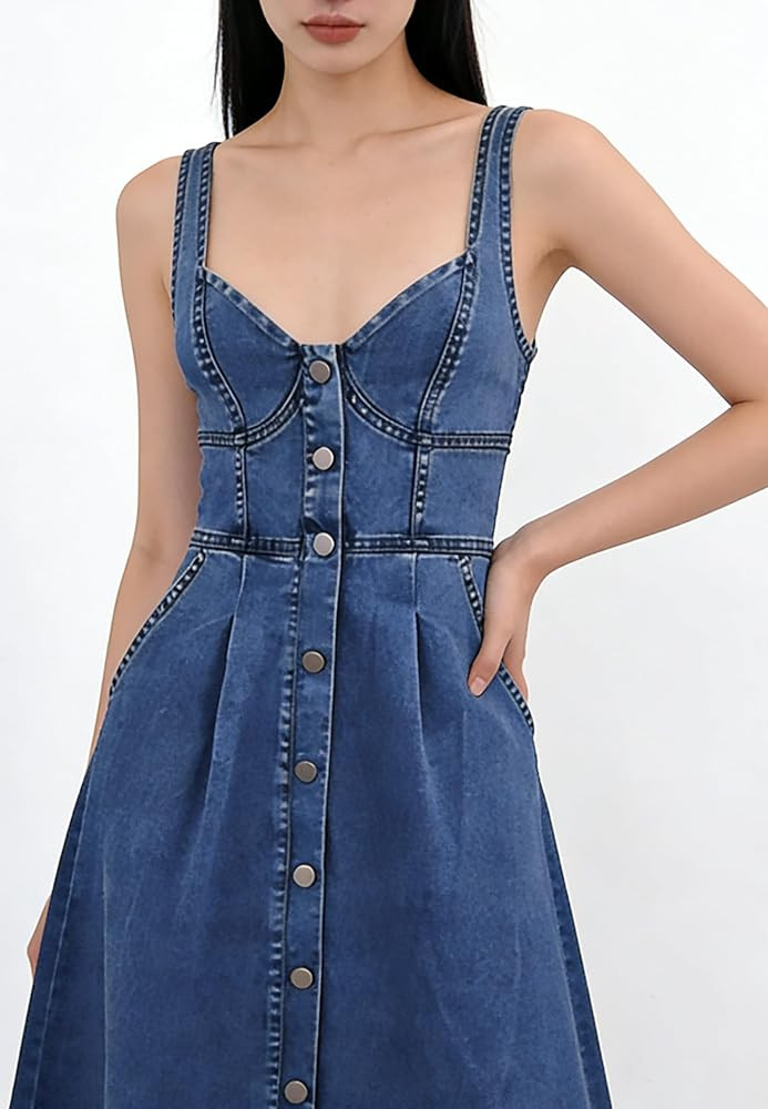 utcoco Denim Dress for Women Sleeveless Button Down Slim Fit Midi Jean Dresses for Women 2026 | Amazon (US)