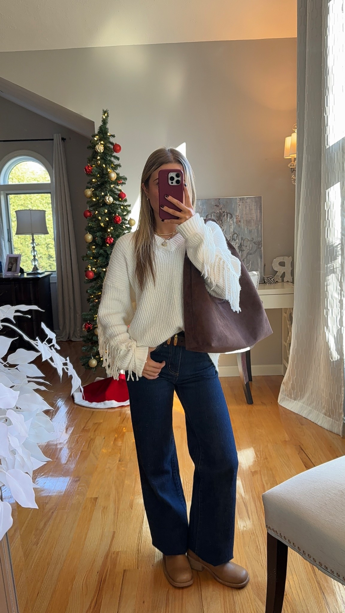 wearing an extra small in the sweater and 23 in the jeans


#LTKU #LTKSeasonal #LTKootd