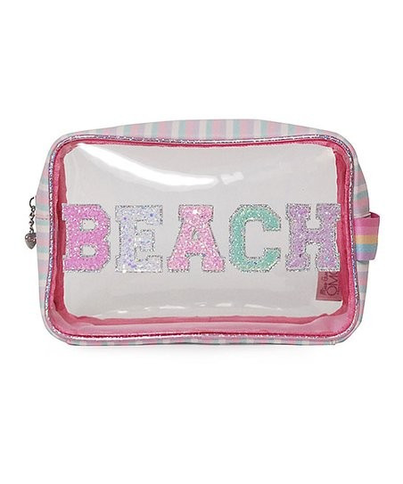 Pink & White Stripe 'Beach' Transparent Makeup Bag | Zulily
