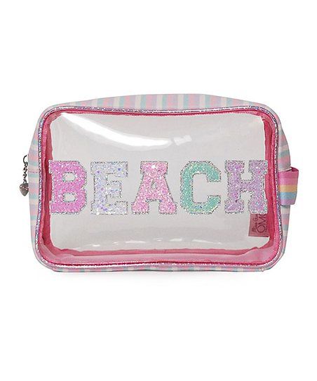 Pink & White Stripe 'Beach' Transparent Makeup Bag | Zulily