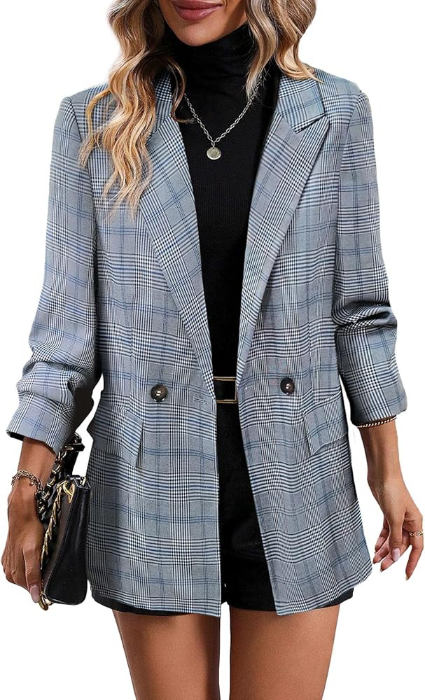 Mina Self 2025 Women's Plaid Houndstooth Blazer Jacket - Fully Lined Business Casual Office Suit ... | Amazon (US)