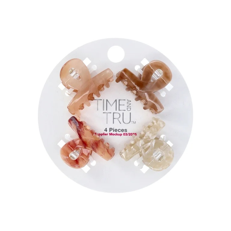 Time and Tru Women's Mini Claw Clips, 4-Pack | Walmart (US)