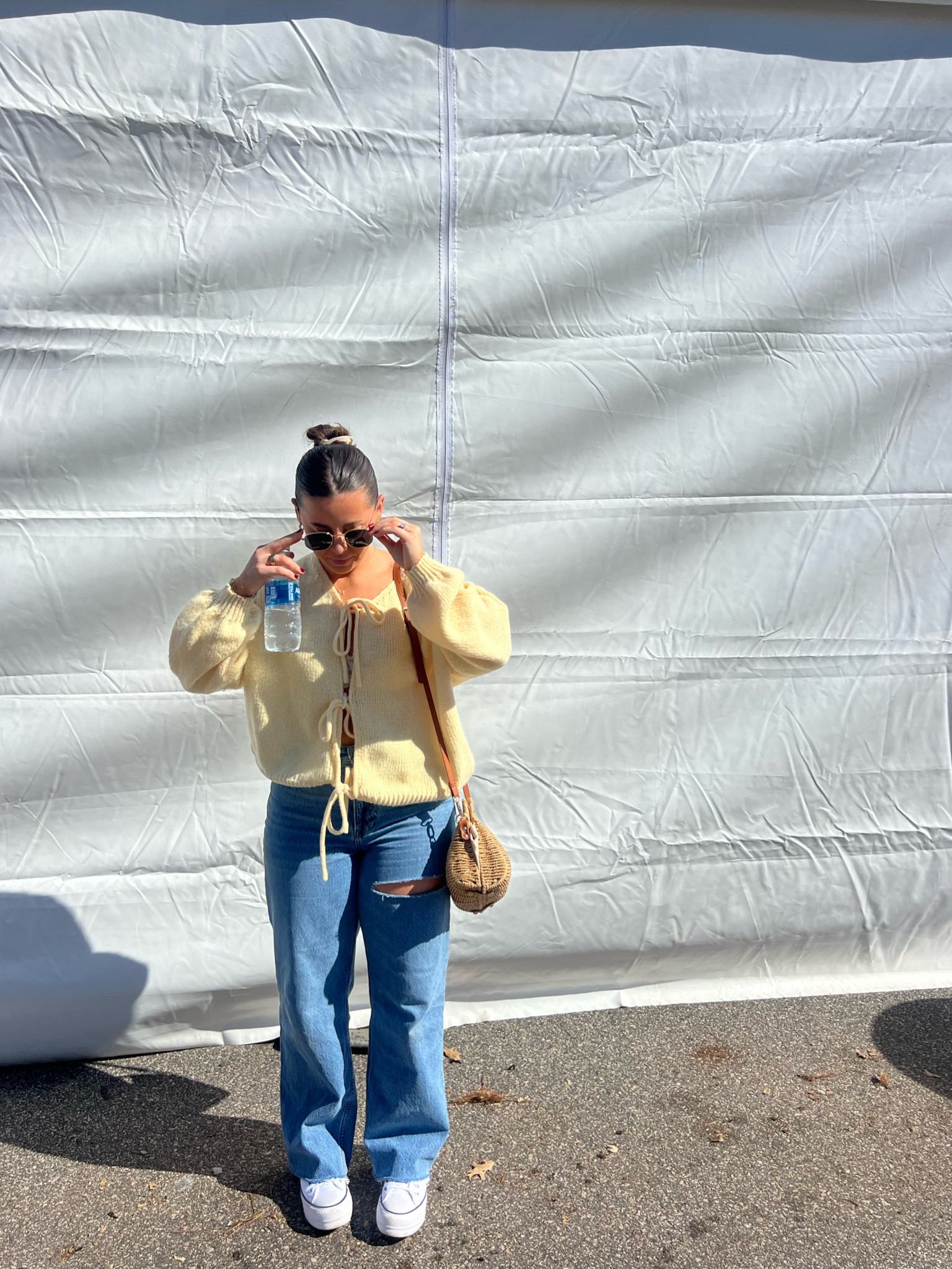 my outfit for the state fair! 💛

Amazon tie front oversized sweater - size small  
Abercrombie curve love high rise loose jeans - 4’11 size 27 short 

#LTKStyleTip #LTKFindsUnder100 #LTKSeasonal