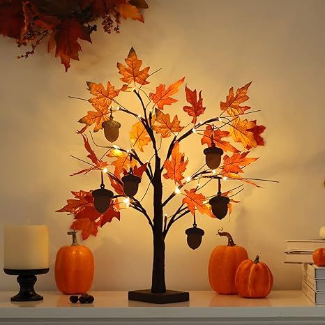 Amazon.com: YEAHOME Fall Decorations for Home, 24”/2FT Lighted Fall Maple Leaves Tree with 24LT... | Amazon (US)