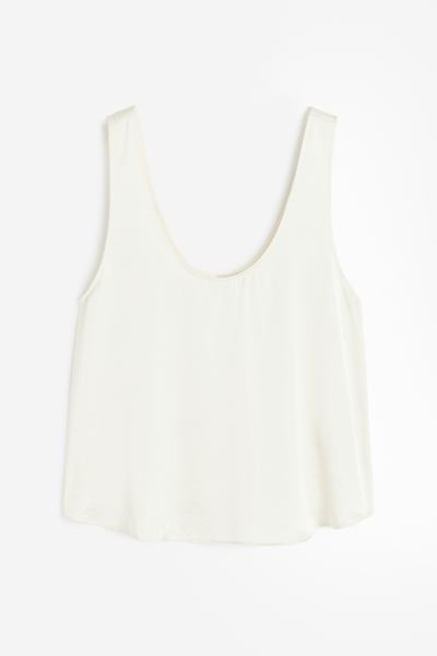 Satin Tank Top - Low-cut Neckline - Sleeveless - White - Ladies | H&M US | H&M (US + CA)