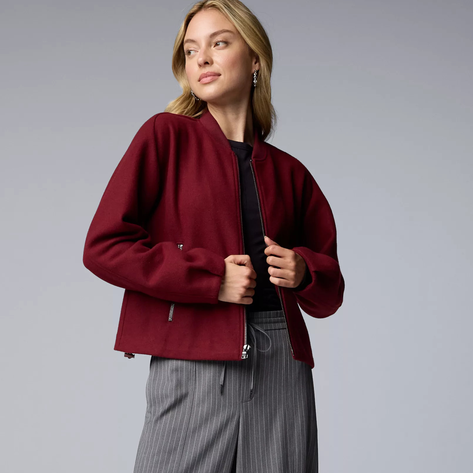 Women's Simply Vera Vera Wang Structured Knit Bomber Jacket | Kohl's