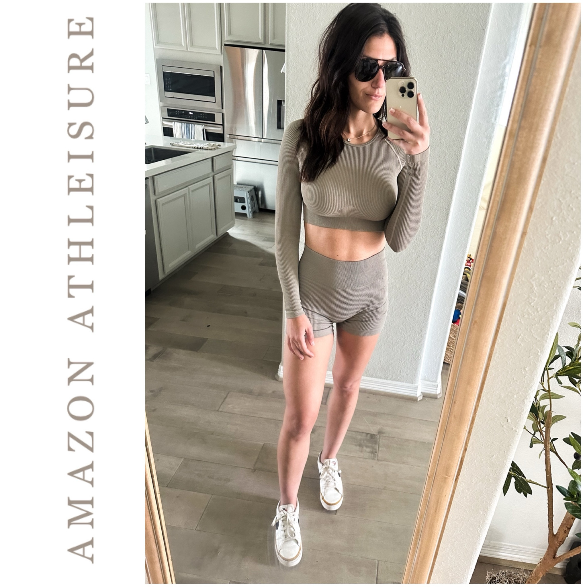 The best Amazon basics sets under $30 & how I style them. Typically I’ll tie something around my waist in the long sleeve unless I’m at the gym. Also linked my shoes and fave hooded denim jacket ✌🏼