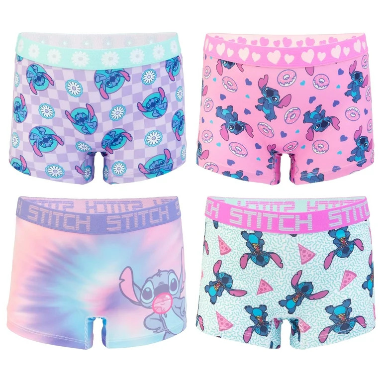 Stitch Girls Boyshort Character Underwear, 4-Pack, Size 4-10 | Walmart (US)