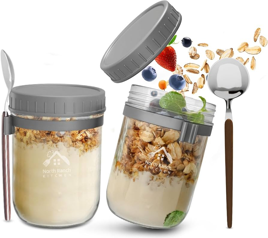 North Ranch Kitchen 16 oz overnight oats containers with lids - Jars with spoons and lids - made ... | Amazon (US)