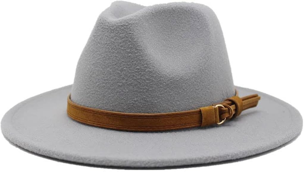 BROEL Zezhen Hats Autumn and Winter New Woolen Hat Flat Brim Leather Belt Hat Versatile Straight ... | Amazon (US)