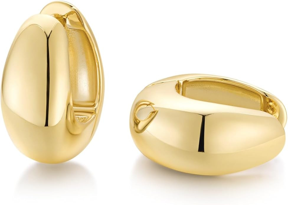 14K Gold Filled Gold Hoop Earrings for Women, S925 Sterling Silver Post Chunky Gold Hoop Earrings... | Amazon (US)