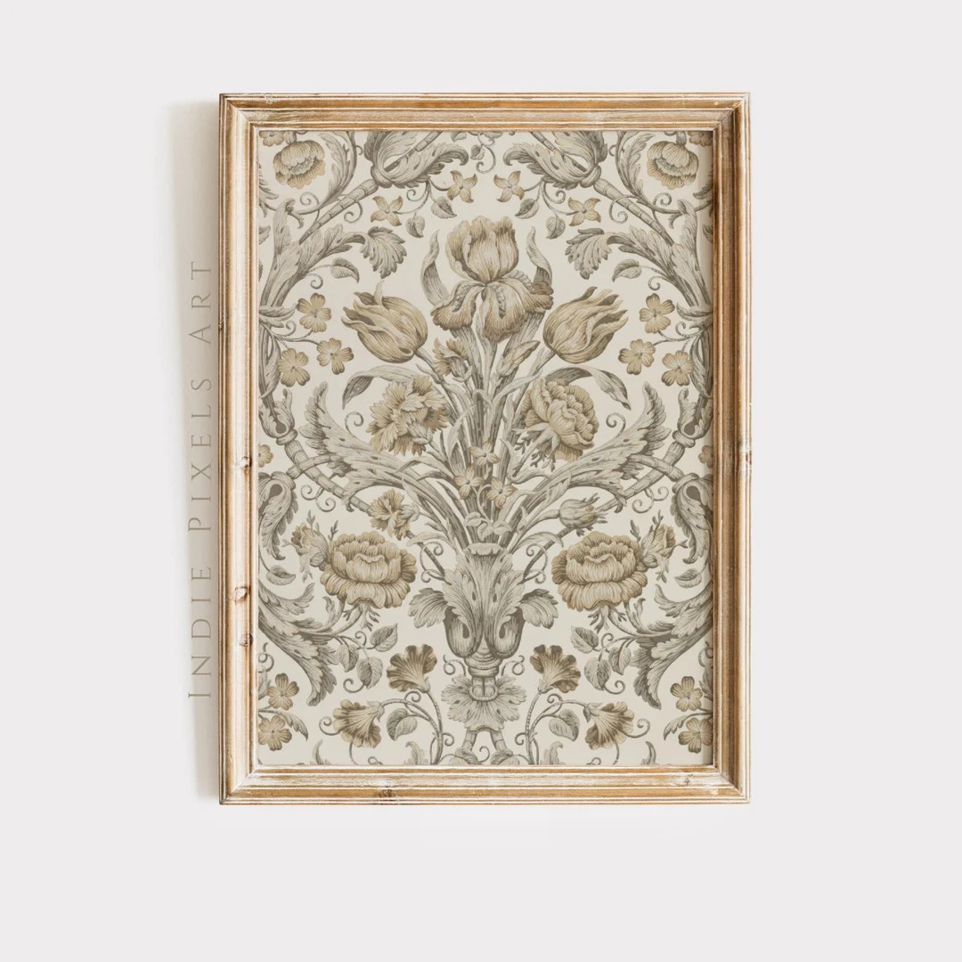 Neutral Textile Wall Art Vintage Textile Print Rustic Neutral Wall Art Vintage Beige Brown Farmho... | Etsy (US)