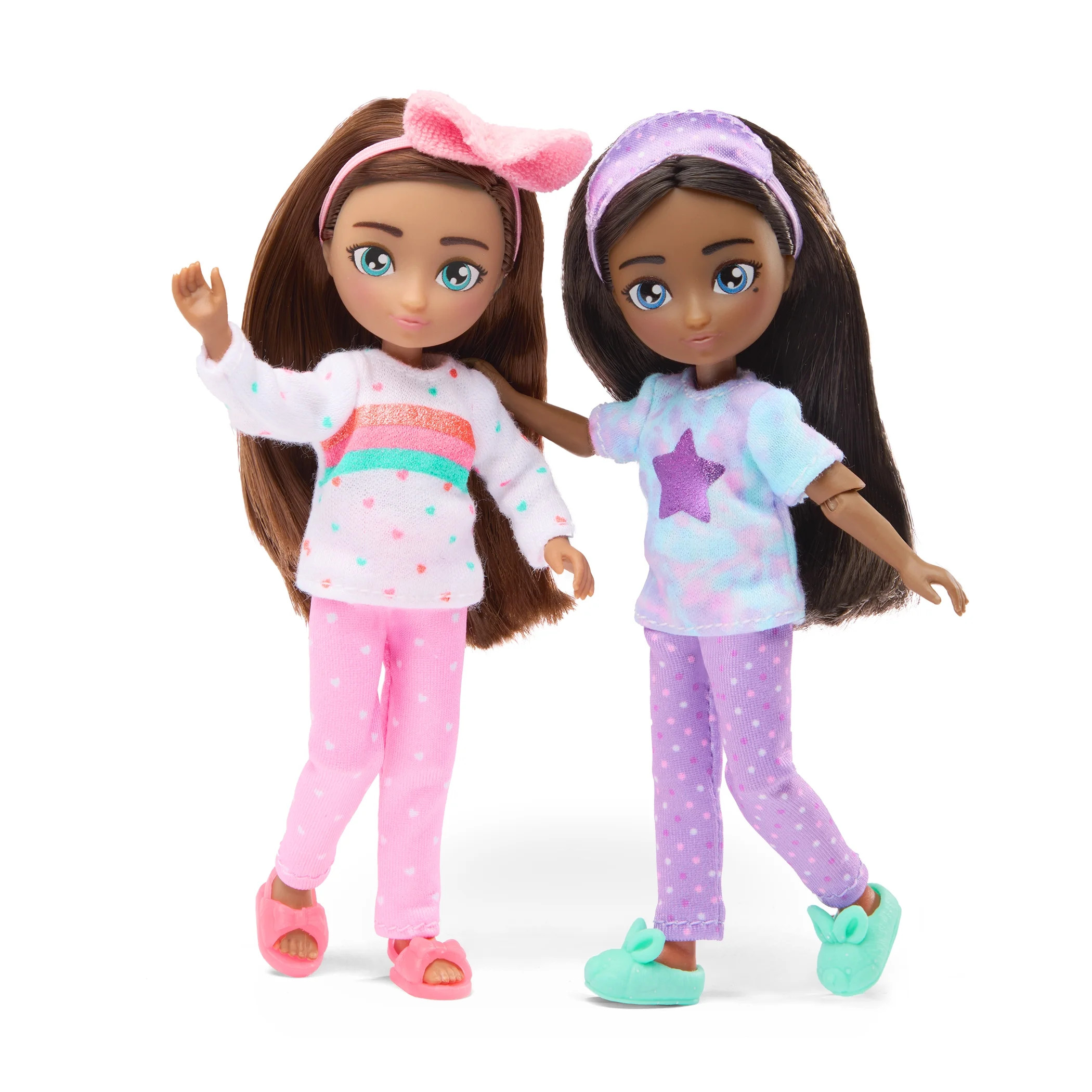 Hey Bestie Mia & Zoe Slumber Party Set of 2 (5.5-inch) Bendable Dolls, Brown Hair & Blue Eyes, Ag... | Walmart (US)