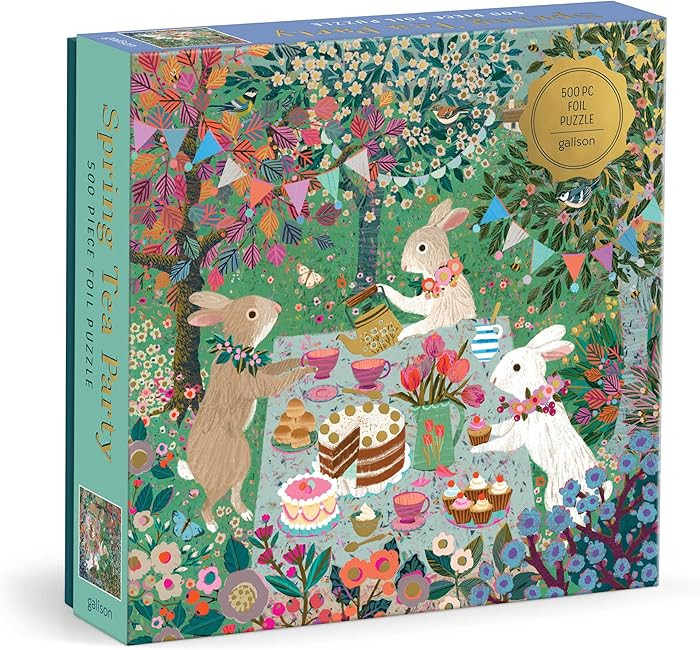 Galison Spring Tea Party – 500 Piece Foil Jigsaw Puzzle Featuring Beautiful Artwork of Rabbits ... | Amazon (US)