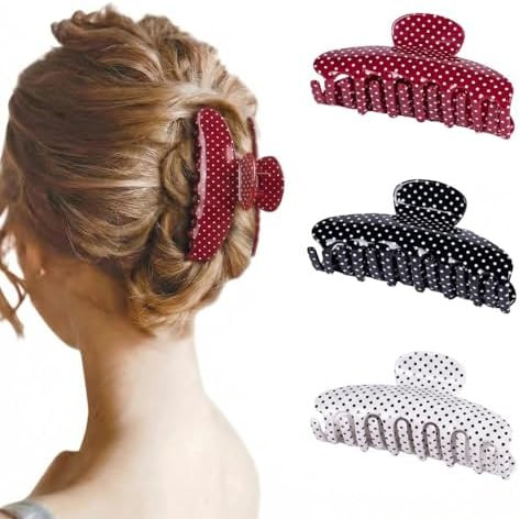 Polka Dot Claw Clips for Women Cute Medium Hair Clips Accessories, 3 Pack | Amazon (US)