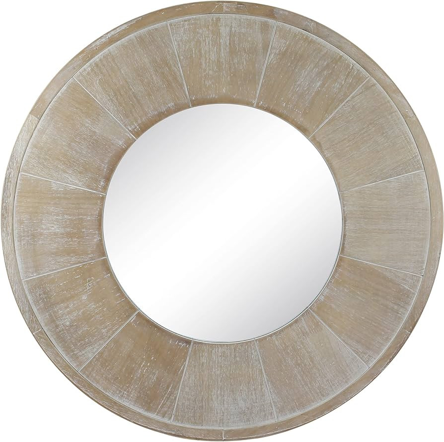 Stonebriar 27.5" Round White Wash Wooden Wall Mirror with Attached Hanger, Decorative Rustic Deco... | Amazon (US)