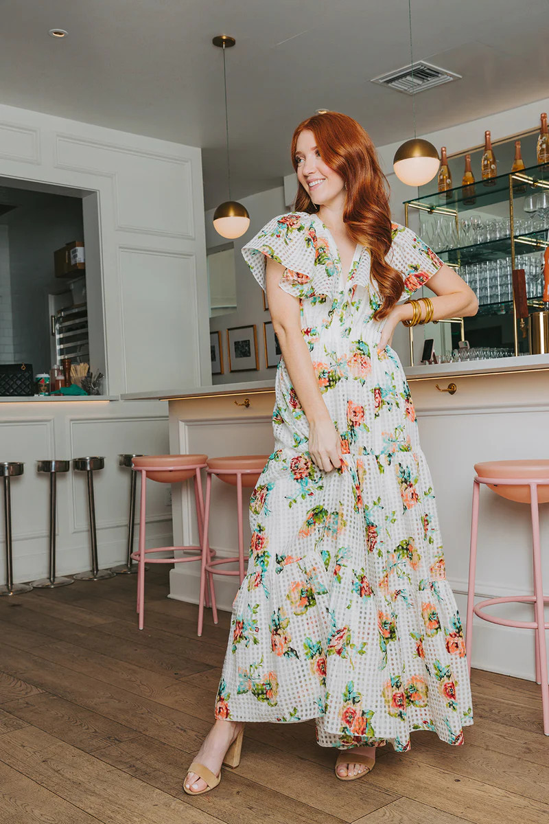 BuddyLove | Cece Flutter Sleeve Maxi Dress | Scottish Rose | BuddyLove