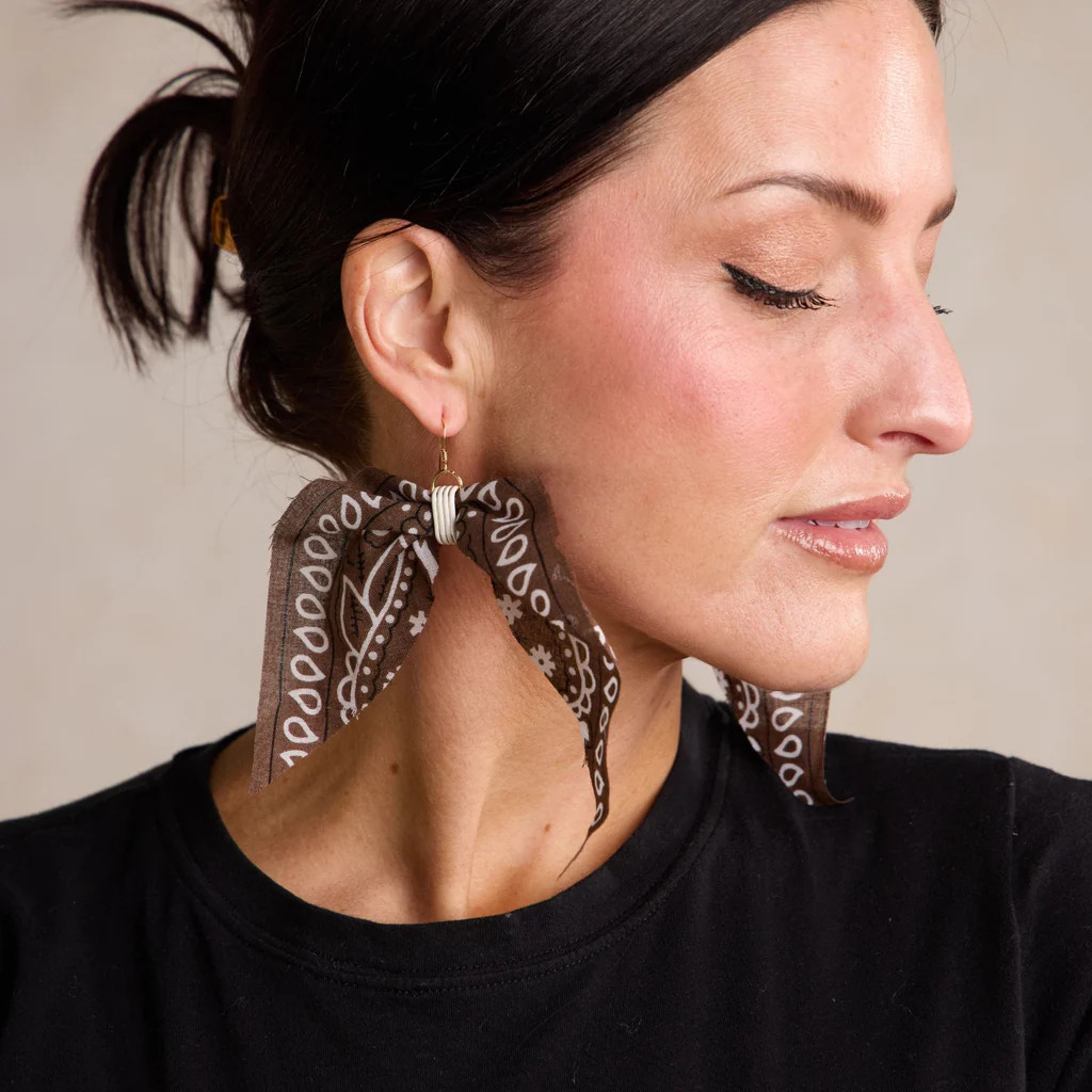 Brown Bandana Earrings | Nickel and Suede