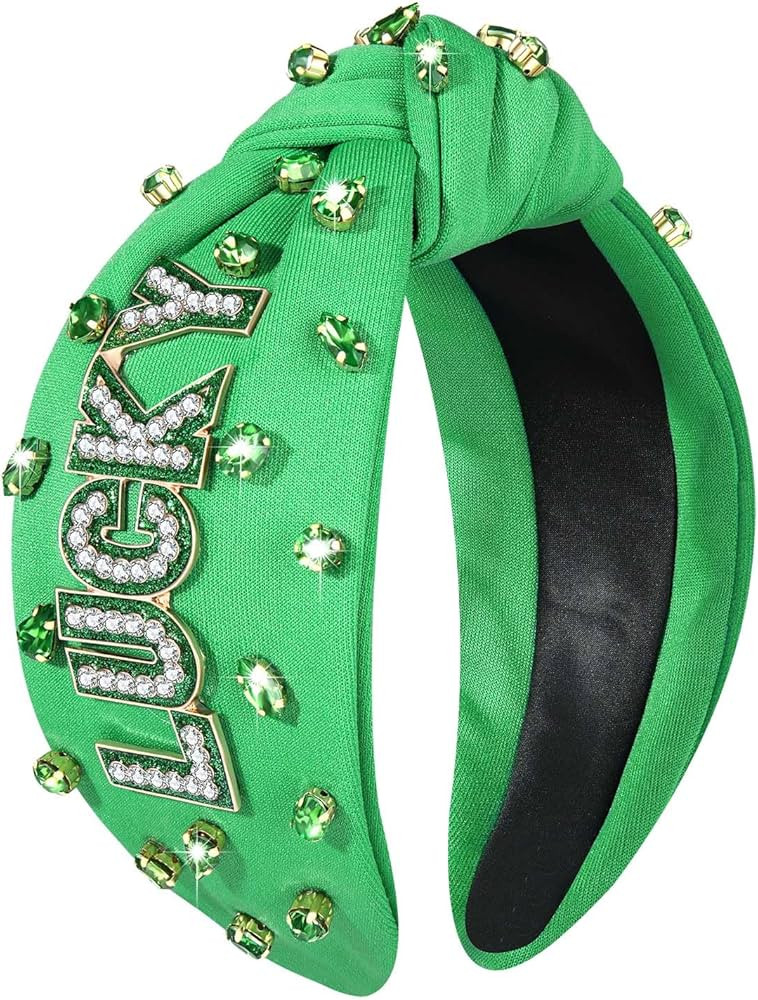 Embellished Crystal Rhinestone Knotted Headband - Green Shamrock Hair Accessories for Women, Iris... | Amazon (US)