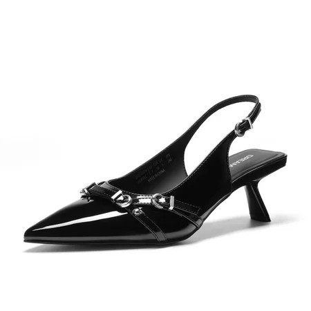 DREAM PAIRS Women’s Low Kitten Heels Slingback Pointed Toe Dress Pumps for Wedding, Party & Casual Wear | Walmart (US)