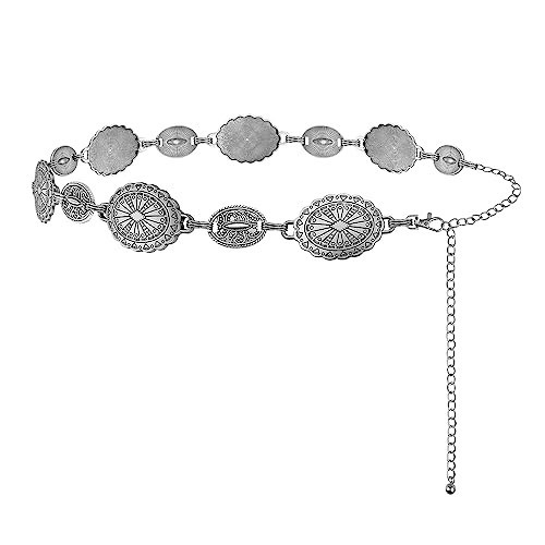 Women Western Oval Concho Chain Belt Adjustable Turquoise Metal Waist Chain Belt for Jeans or Dresses | Amazon (US)