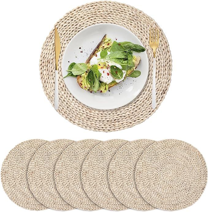 YANGQIHOME 6 Pack Woven Placemats, Natural Corn Husk Placemats, Round Straw Braided Table Mats,13... | Amazon (US)