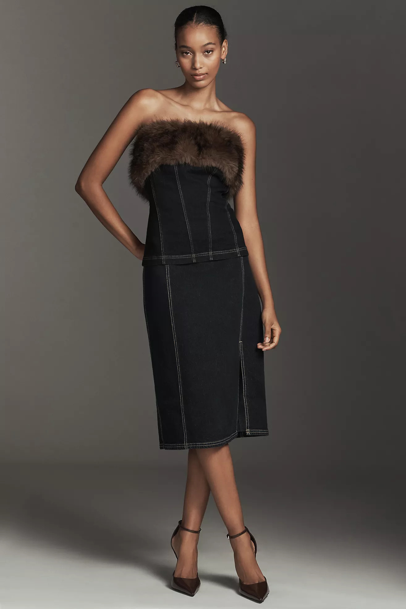 Pilcro Seamed Side-Slit Denim Midi Skirt | Anthropologie (US)