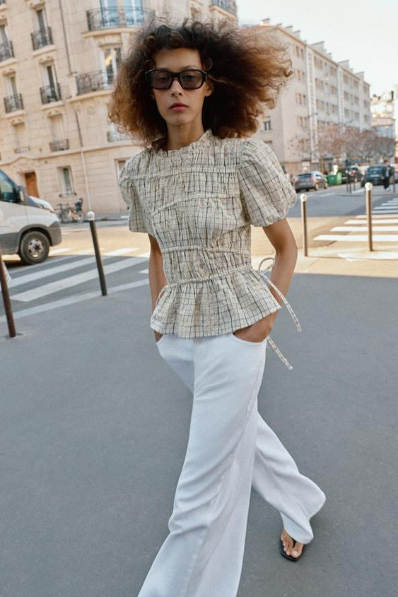 EMBROIDERED PLAID TOP WITH BOWS SET | Zara US