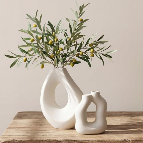 SPEPLA Ceramic Vase Set of 2, Modern Donut Vases for Nordic Minimalist Boho Home Decor, Centerpieces for Dining Tables Living Room Shelf Bookshelf Mantel Entryway Office House | Amazon (US)