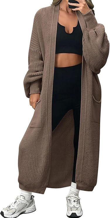 LILLUSORY Women's Oversized Long Cardigan Open Front Duster Sweater Coatigan with Pockets | Amazon (US)
