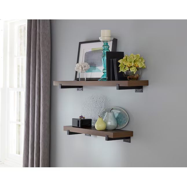 allen + roth 23.6-in L x 4.75-in D x 3.93-in H Dark Oak Rectangular Bracket Shelf | Lowe's