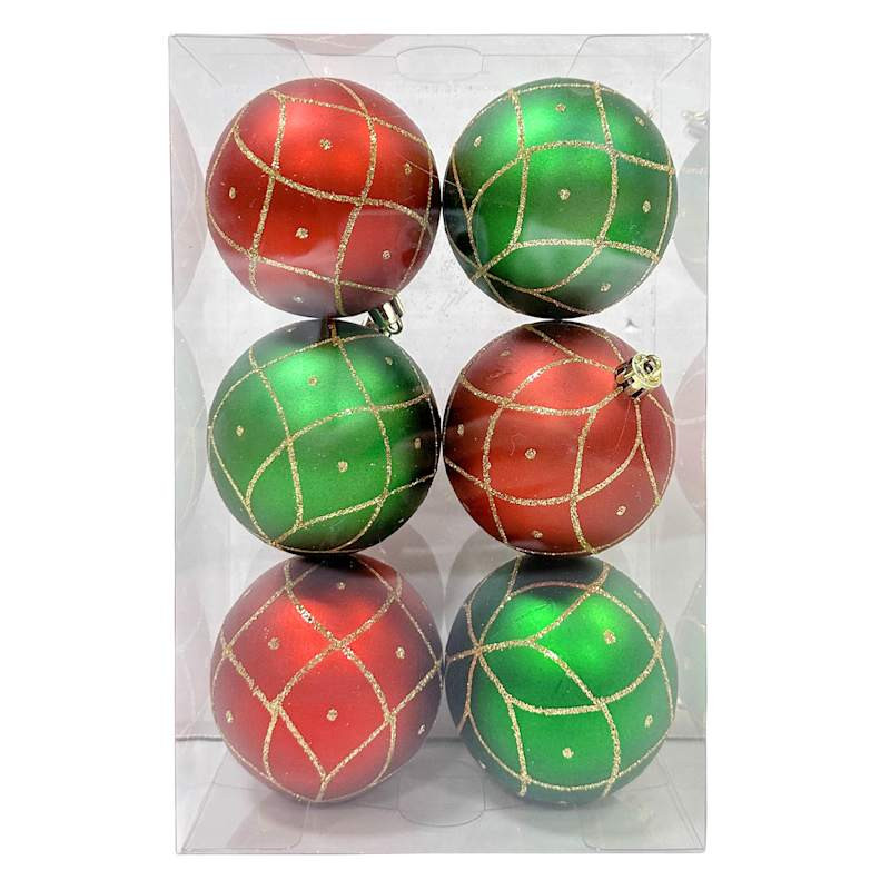 6-Count Red & Green Ornaments, 3.1" | At Home