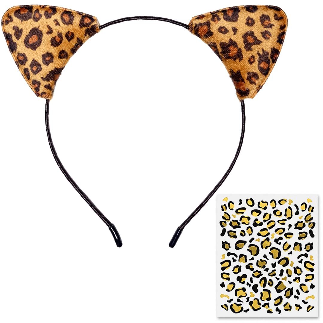 Funcredible Cheetah Ears Headband with Tattoos | Leopard Headband with Temporary Tattoo | Halloween  | Amazon (US)
