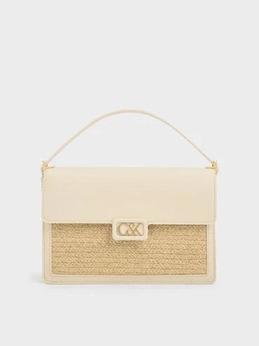 Leather & Raffia Shoulder Bag
 - Beige | Charles & Keith UK
