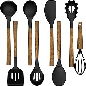 Silicone Cooking Utensil Set, Umite Chef 8-Piece Kitchen Utensils Set with Natural Acacia Wooden ... | Amazon (US)