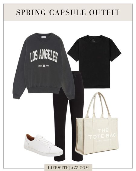 Comfy and sporty spring outfit inspo 

- spring outfit inspo, spring capsule wardrobe, sweatshirt, tshirt, jeans, sneakers, tote bag 

#LTKstyletip #LTKunder100 #LTKSeasonal