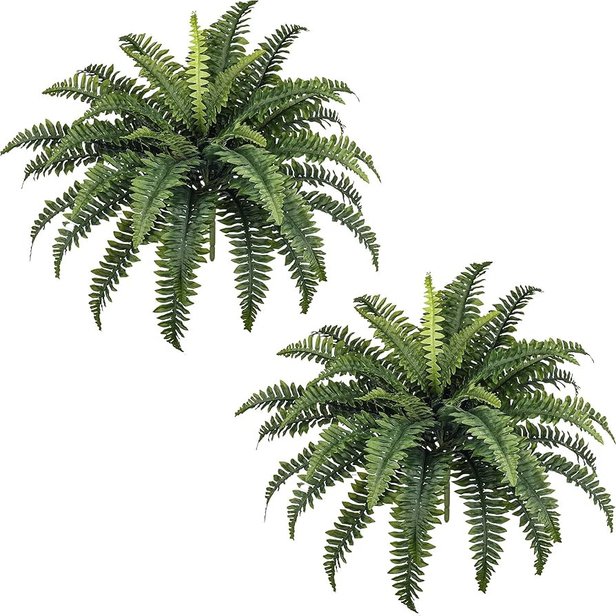35" Ferns Artificial Bush Plants Large, 2 Artificial Boston Ferns with 39 Fronds for Outdoors Hom... | Amazon (US)