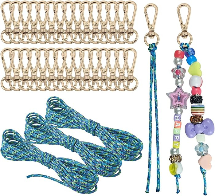 NCIWAN DIY Beadable Keychain Making Kit, 10 Pcs Gold Lobster Clasps with 5 Meters 2mm Braided Rop... | Amazon (US)