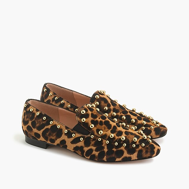 Gold-studded loafers in leopard calf hair | J. Crew US