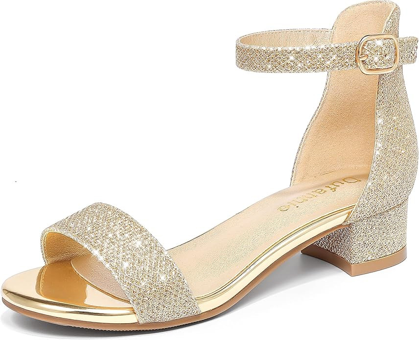 Dufannie Girls Sandals Low Heels Dress Pump Ankle Strap Open Toe Flower Girl Wedding Party for To... | Amazon (US)