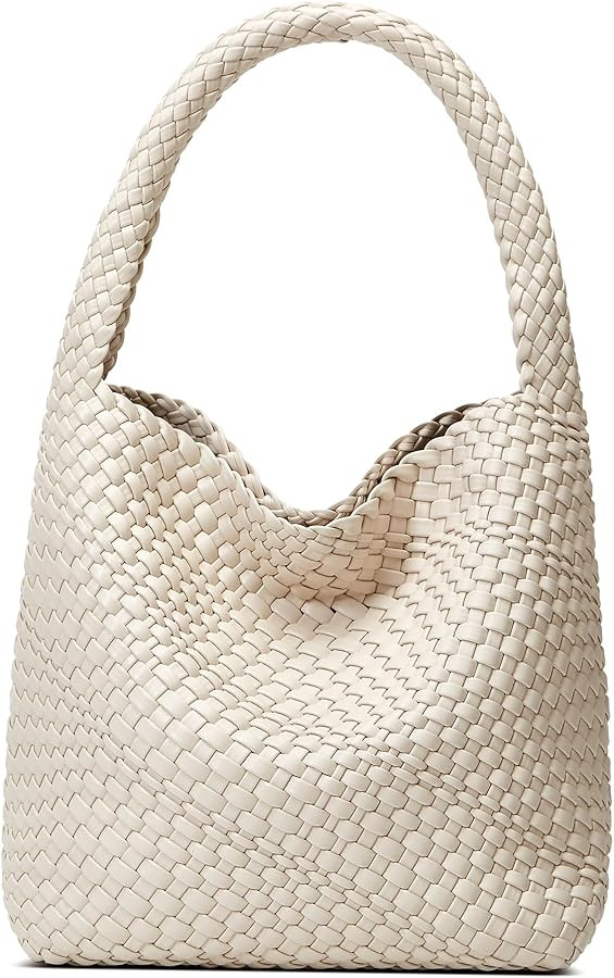 Woven Bags for Women Tote Purse: Vegan Leather Shoulder Handbags - Medium Beach Tote Bags - Handw... | Amazon (US)